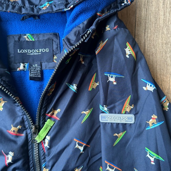 London Fog Navy Kids' Rain Jacket with Surfing Dogs - Picture 3 of 5